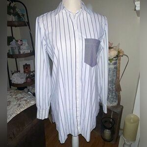 LYSSE MIXED STRIPE SCHIFFER BUTTON DOWN DRESS SHIRT IN BLACK & WHITE🖤🤍